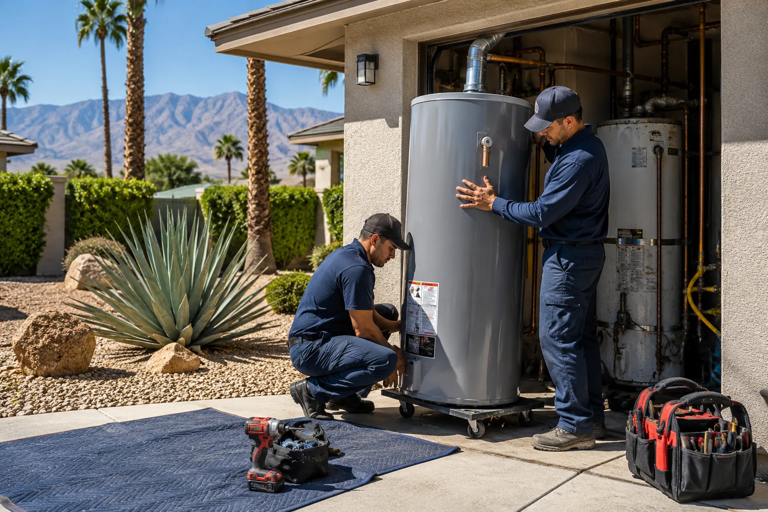 Water heater installation at a Palm Springs home