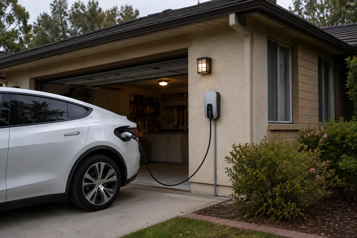 Electric vehicle charging at a California home with a wall-mounted EV charger